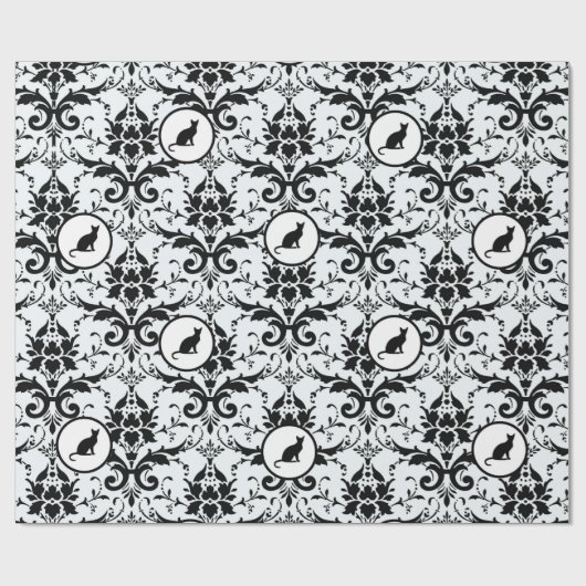 Katze Damask in Light Blue Geschenkpapier (Flach)