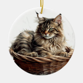 KATZE DER hübschen BROWBBY-MAINE IN KATZBETT Keramik Ornament