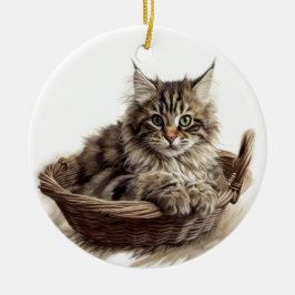 KATZE DER hübschen BROWBBY-MAINE IN KATZBETT Keramik Ornament