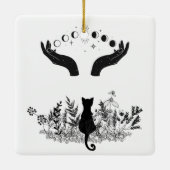 Katze der Vintagen Himmelsmondphasen Keramikornament (Rückseite)