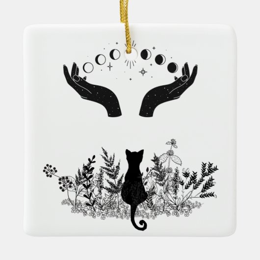 Katze der Vintagen Himmelsmondphasen Keramikornament (Vorderseite)