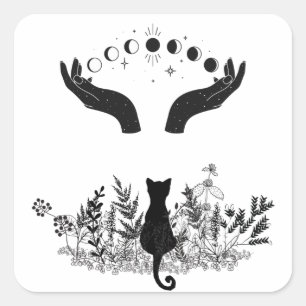 Katze der Vintagen Himmelsmondphasen Quadratischer Aufkleber