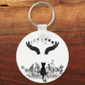 Katze der Vintagen Himmelsmondphasen Schlüsselanhänger (Vorderseite)