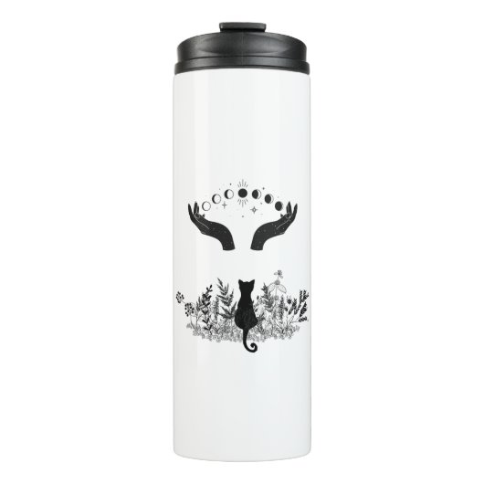 Katze der Vintagen Himmelsmondphasen Thermosbecher (Vorderseite)