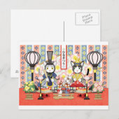 Katze des japanischen Puppenfestivals des 3. März Postkarte (Vorne/Hinten)