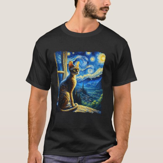Katze Devon Rex Sternennacht Devon Rex T-Shirt (Vorderseite)
