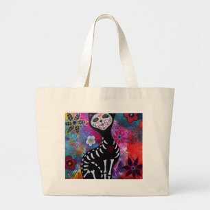 Katze Dia de Los Muertos Meow durch Prisarts Jumbo Stoffbeutel