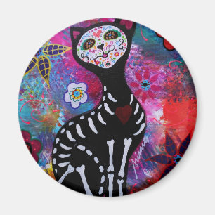 Katze Dia de Los Muertos Meow durch Prisarts Magnet