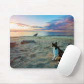 Katze, die auf einem Strand sitzt Mousepad (Mit Mouse)