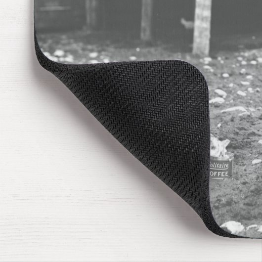 Katze, die aus einem Kaffee Can. heraus isst Mousepad (Ecke)