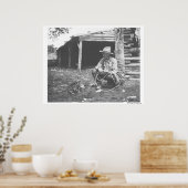 Katze, die aus einer Kaffeemaschine isst. Poster (Küche)