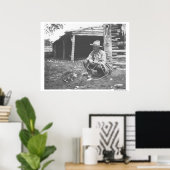 Katze, die aus einer Kaffeemaschine isst. Poster (Heimbüro)