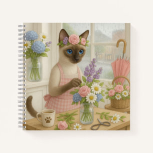 Katze, die Blume in Floristen arrangiert Notizblock
