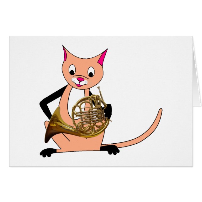 Katze, die das französische Horn spielt (Vorderseite (Horizontal))