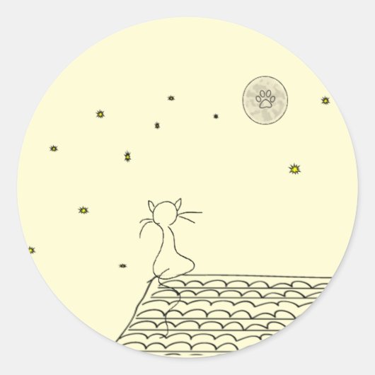 Katze, die den Mond anstarrt Runder Aufkleber (Vorderseite)