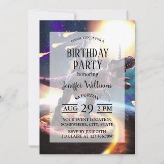 Katze, die Dinosaurier einhorn im Weltraum reiten Einladung