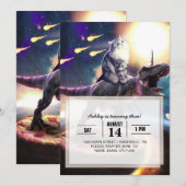 Katze, die Dinosaurier einhorn im Weltraum reiten Einladung (Vorne/Hinten)