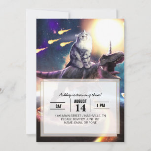 Katze, die Dinosaurier einhorn im Weltraum reiten Einladung