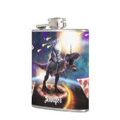 Katze, die Dinosaurier einhorn im Weltraum reiten Flachmann (Links)