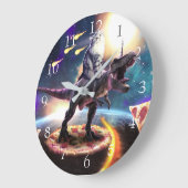 Katze, die Dinosaurier einhorn im Weltraum reiten Große Wanduhr (Winkel)