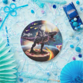 Katze, die Dinosaurier einhorn im Weltraum reiten Pappteller (Party)