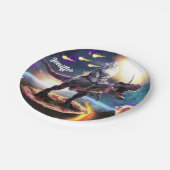 Katze, die Dinosaurier einhorn im Weltraum reiten Pappteller (Schrägansicht)