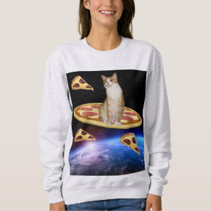 KATZE, DIE EINE PIZZA IN RAUMFAHRTSPIELEN MIT lust Sweatshirt