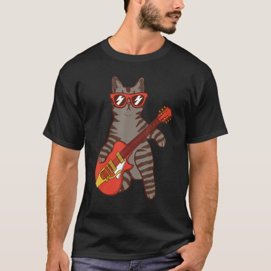 Katze, die eine Sonnenbrille trägt und Gitarre Git T-Shirt (Vorderseite)
