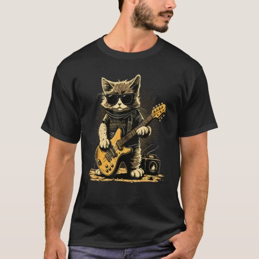 Katze, die eine Sonnenbrille trägt und Gitarre Git T-Shirt (Vorderseite)