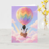 Katze, die einen Ballon fliegt Karte (Gelbe Blume)