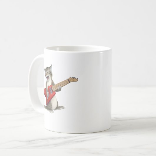 Katze, die Gitarre spielt Kaffeetasse (Vorderseite Links)