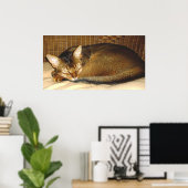 Katze, die im geflochtenen Stuhl schläft Poster (Heimbüro)