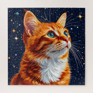 Katze, die in einen sternenklaren kosmischen Nacht Puzzle