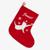 Katze, die mit Schneeflocken in der Silhouette Großer Weihnachtsstrumpf (Vorderansicht (hängend))