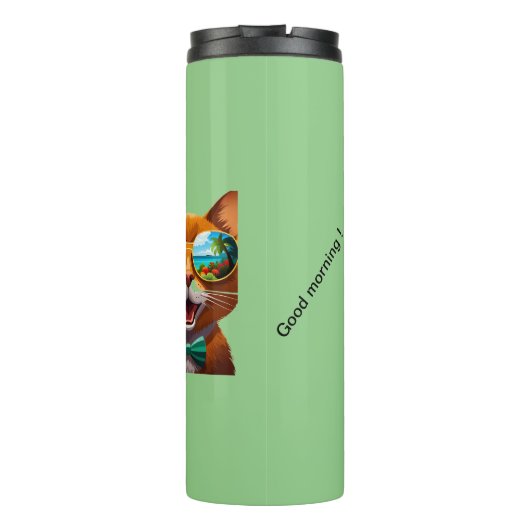 Katze, die mit Sonnenbrille lächelt Thermosbecher (Rückseite)