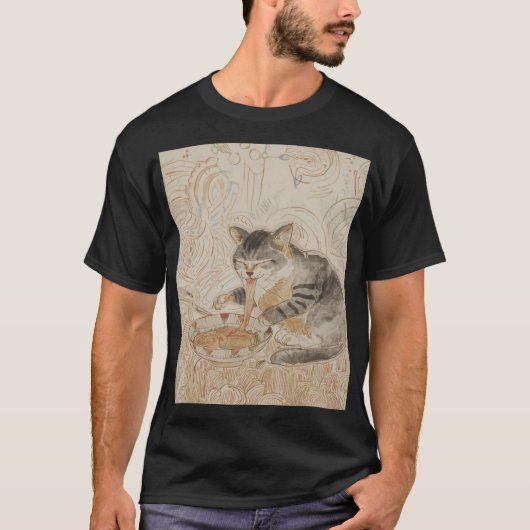Katze, die Nudeln isst T-Shirt (Vorderseite)