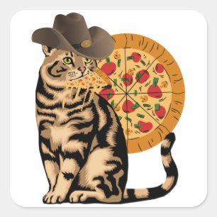 Katze, die Pizza isst Quadratischer Aufkleber