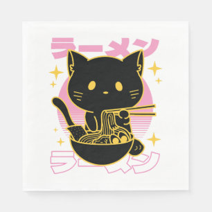 Katze, die Ramen essen Serviette
