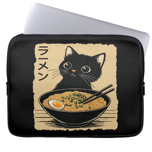 Katze, die Ramen isst Laptopschutzhülle (Vorderseite)