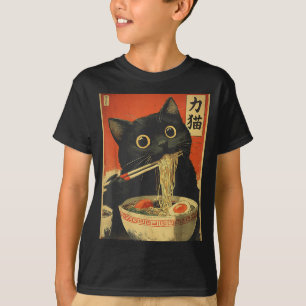 Katze, die Ramen isst, lustige japanische Kawaii-K T-Shirt