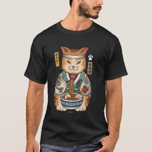 Katze, die Ramen isst, Vintage-Japanische Kunst Uk T-Shirt