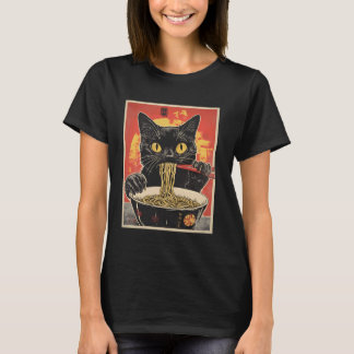 Katze, die Ramen isst Vintage-Japanische Pop-Art-N T-Shirt