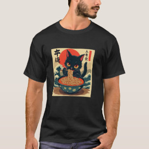 Katze, die Ramen-Nudeln im Vintage-Stil isst, japa T-Shirt