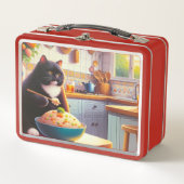 Katze, die Reis in einer Küche gebraten wird Metal Metall Brotdose (Vorderseite)