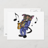 Katze, die Saxophon spielt Postkarte (Vorne/Hinten)