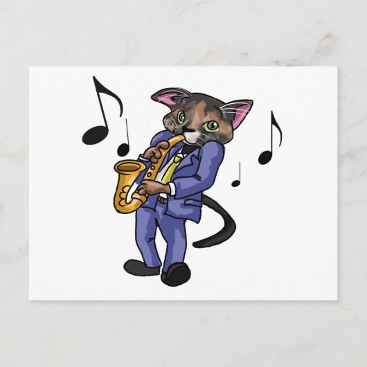 Katze, die Saxophon spielt Postkarte (Vorderseite)