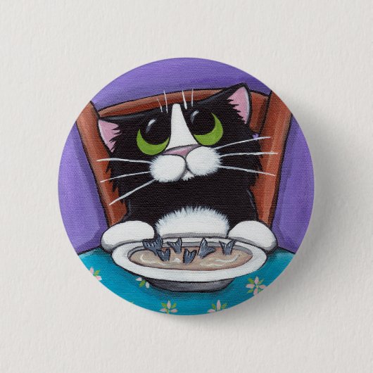 Katze, die Suppen-Knopf isst Button (Vorderseite)
