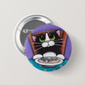 Katze, die Suppen-Knopf isst Button (Vorne & Hinten)