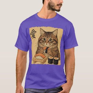 Katze, die Sushi isst, lustige japanische Kunst im T-Shirt