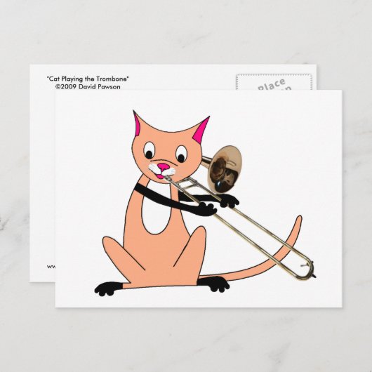 Katze, die Trombone spielt Postkarte (Vorne/Hinten)